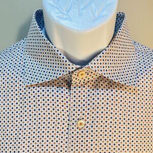 Stenstroms Men's white, blue & bronze SlimLine dress shirt 17 43 36" sleeves